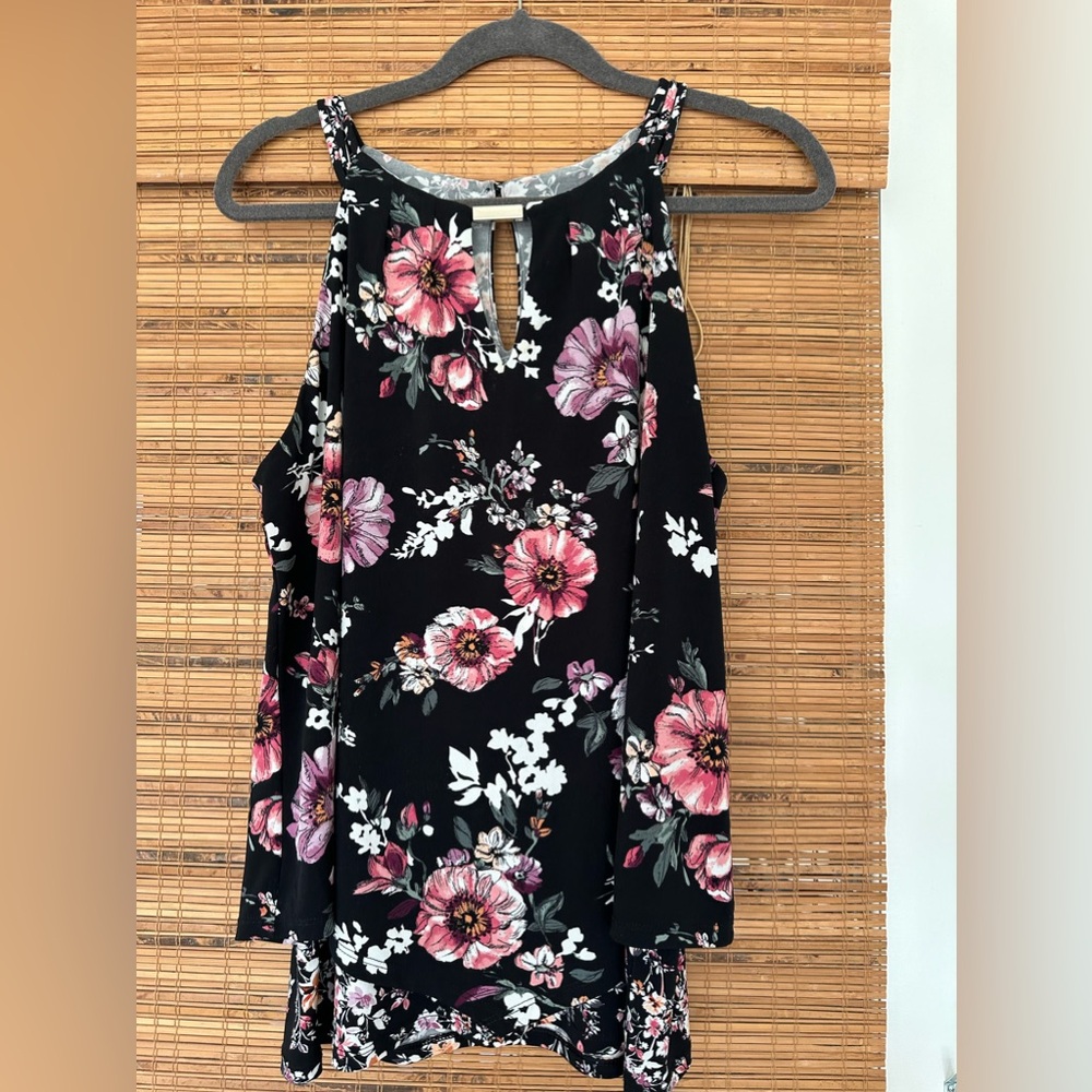 White House Black Market Floral Black Tank